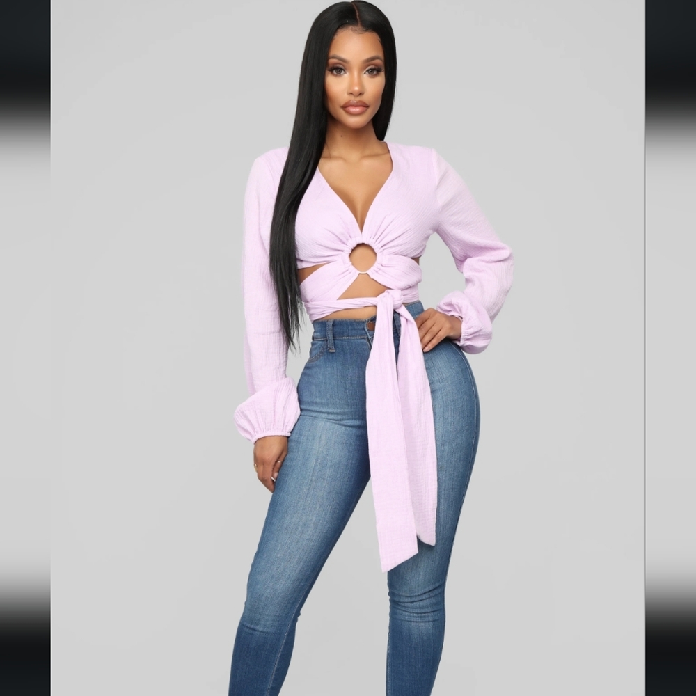 NWT Purple Deep Vneck Wrap Tie Bobbie Crop Top
